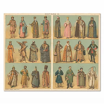 "Русские костюмы" - антикварная хромолитография - вип подарок. Дополнительное изображение