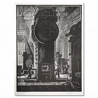 "У сорокосильного"- оригинальная советская линогравюра. Дополнительное изображение