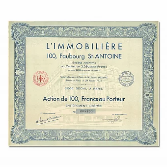 Акция французской компании "L’Immobilière" (Недвижимость). Дополнительное изображение