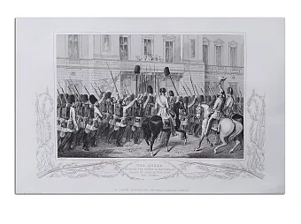 Антикварная гравюра "Королева - приём гвардии по возвращении из Крыма". Дополнительное изображение