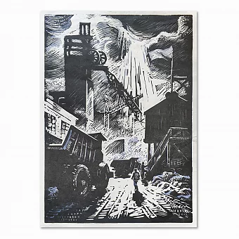 Советская линогравюра "Белазы в шахте". Дополнительное изображение