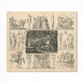 Антикварная гравюра "Сцены из скандинавской и германской мифологии". Дополнительное изображение