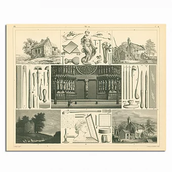 Антикварная гравюра "Инструменты скульптора". Дополнительное изображение