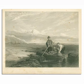 Антикварная гравюра "Ловцы креветок". Дополнительное изображение