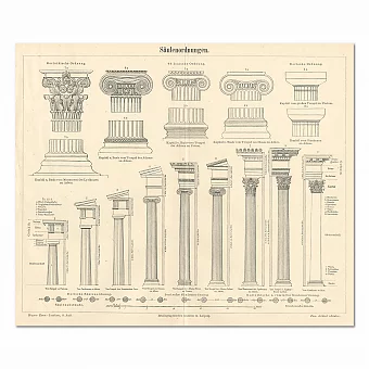 "Ордера" - антикварная немецкая гравюра. Дополнительное изображение