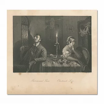 "Семейная сцена" - антикварная гравюра. Дополнительное изображение