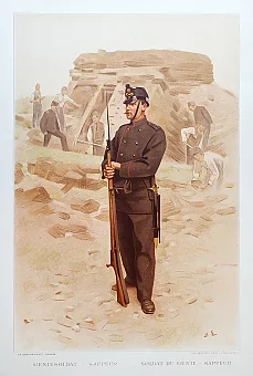 Антикварная литография. Сапер инженерных войск. Армия Швейцарии. Дополнительное изображение