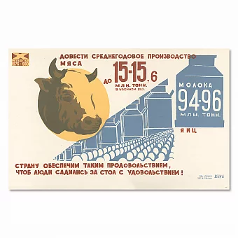 "Производство молока, мяса, яиц" - оригинальны агитационный плакат. Дополнительное изображение