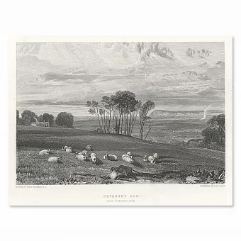 "Залив Певенси из Кроухерст-парка" - антикварная гравюра. Дополнительное изображение