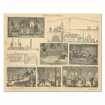 "Металлургия" - оригинал антикварной гравюры. Дополнительное изображение