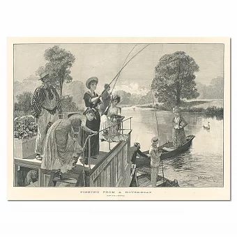 "Хаусбот. Рыбалка" - антикварная гравюра - вип подарок. Дополнительное изображение