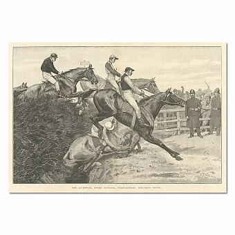 Антикварная гравюра "Большой Ливерпульский Национальный забег". Дополнительное изображение