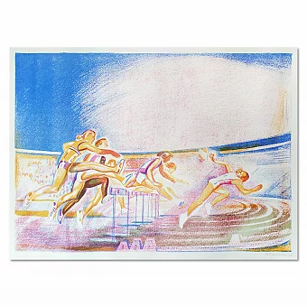 Оригинал советской литографии "Бег с барьерами". Дополнительное изображение