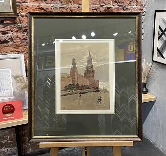 Оригинальная линогравюра "Московский Кремль"