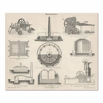 Редкая антикварная гравюра "Производство кирпича". Дополнительное изображение