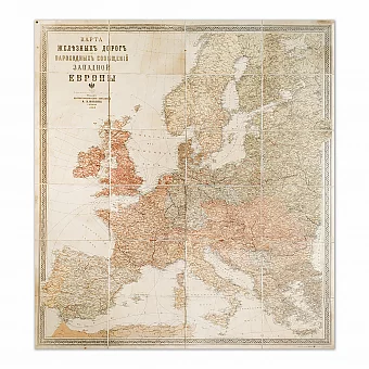 Карта железных дорог Западной Европы - антикварный оригинал. Дополнительное изображение