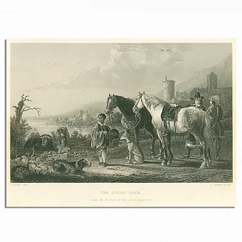 Антикварная гравюра "Паж с двумя лошадьми". Дополнительное изображение