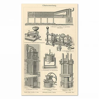 "Переработка фруктов" - антикварная гравюра. Дополнительное изображение