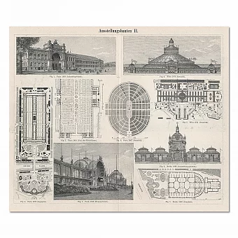 Антикварная гравюра "Выставочные здания". Дополнительное изображение