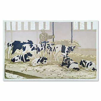 "Телятница" - оригинальная линогравюра СССР. Дополнительное изображение