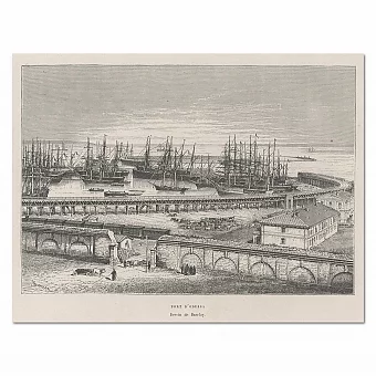 Старинная гравюра "Порт Одессы" - оригинал. Дополнительное изображение