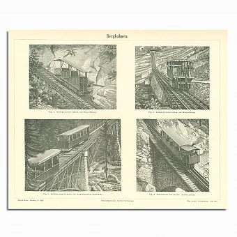 Антикварная гравюра "Горные железные дороги". Дополнительное изображение