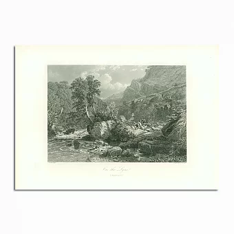 Антикварная гравюра "На реке Лайн". Дополнительное изображение