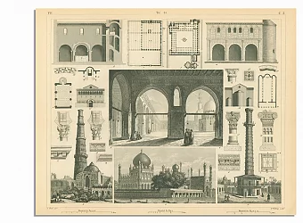 Антикварная гравюра "Мечети Каира". Дополнительное изображение