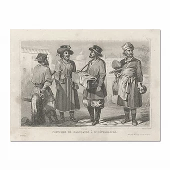 "Уличные торговцы в Санкт-Петербурге" - антикварная гравюра. Дополнительное изображение