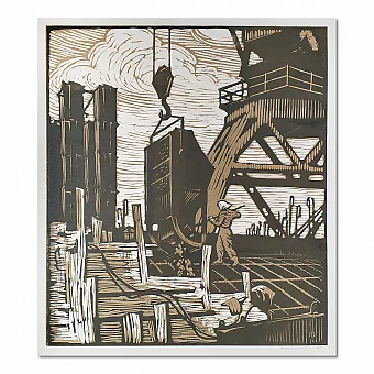 "Иркутская ГЭС" - оригинальная линогравюра СССР. Дополнительное изображение