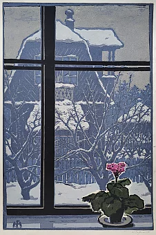 Оригинальная линогравюра "Вид из окна". Дополнительное изображение