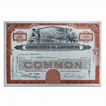 Акция (оригинал) Нефтеперерабатывающей компании Consolidated oil corporation.. Дополнительное изображение