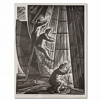 "Сварщики" - оригинальная линогравюра. Дополнительное изображение