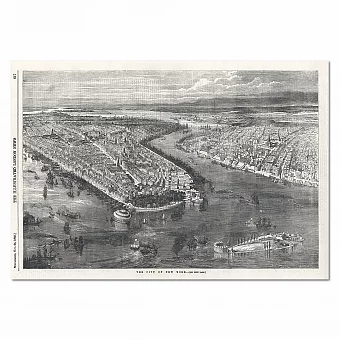 "New York. Панорама" - оригинальная гравюра - антикварный подарок. Дополнительное изображение