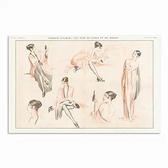 Антикварная страница La Vie Parisienne, "Игры с шалью и зеркалом". Дополнительное изображение