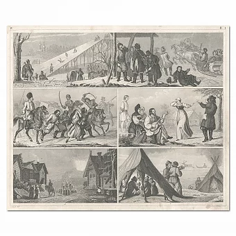 "Россия. Бытовые сцены" - редкая антикварная гравюра. Дополнительное изображение