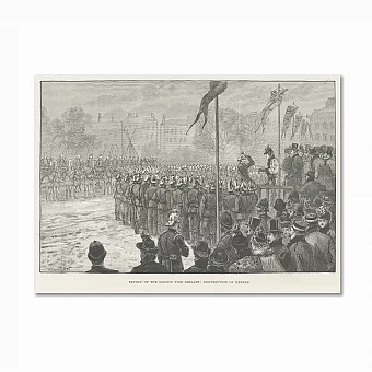 Антикварная гравюра "Смотр Лондонской пожарной команды: раздача медалей". Дополнительное изображение