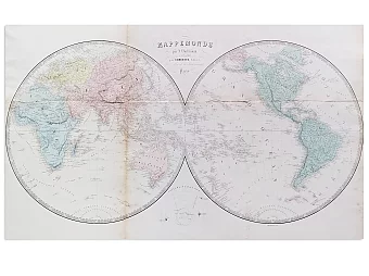 Оригинал карты мира в виде двух полушарий. Дополнительное изображение