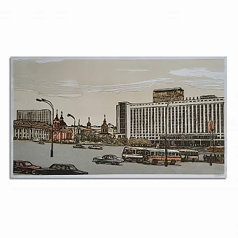 Оригинальная линогравюра "Гостиница Россия". Дополнительное изображение