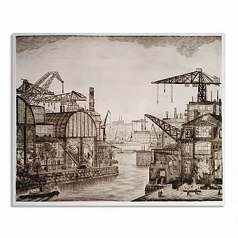 Оригинальный офорт "На судостроительном заводе". Дополнительное изображение