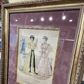 Антикварная гравюра "Парижская мода". Дополнительное изображение