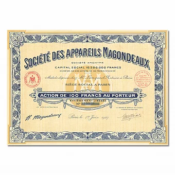 Оригинальная акция «Société des appareils Magondeaux» (электротехника). Дополнительное изображение