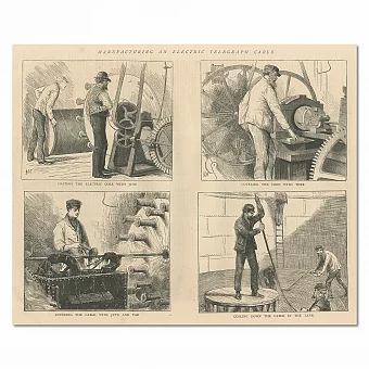 "Изготовление телеграфного кабеля" - редкая оригинальная гравюра. Дополнительное изображение