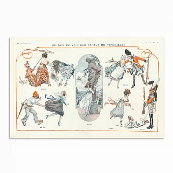 Антикварная страница La Vie Parisienne, "Что могла видеть статуя в Версале". Дополнительное изображение