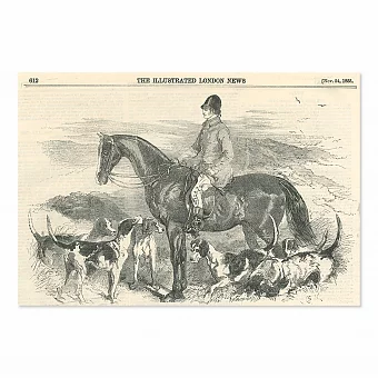 "Всадник с собаками" - антикварная английская гравюра. Дополнительное изображение