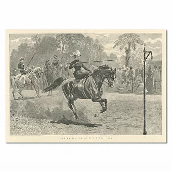 "Леди на состязании с кольцом. Индия" - оригинальная английская гравюра. Дополнительное изображение