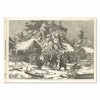 Антикварная гравюра "Охота на медведя в Швеции". Дополнительное изображение