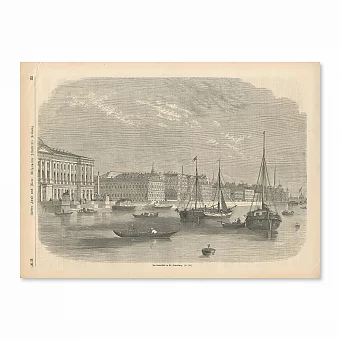 "Санкт-Петербург, Университетская набережная" - антикварная гравюра. Дополнительное изображение