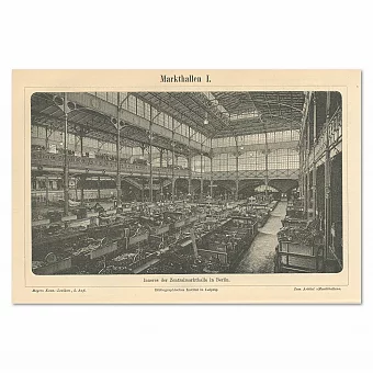 "Рыночный зал" - антикварная редкая гравюра. Дополнительное изображение